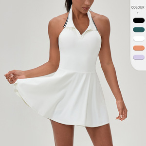 EU Maat OEM Dames Outdoor Sport Tennisskirt Mooie Rug Halter Fitness Jurk in één stuk Kleurblok Omgeslagen Kraag Jurk - Product Image 2