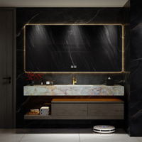 Mueble de Baño Moderno Italiano de Lujo con Lavabo Simple/Doble, Montado en la Pared, para Hoteles y Baños Elegantes, con Herrajes de Cierre Suave