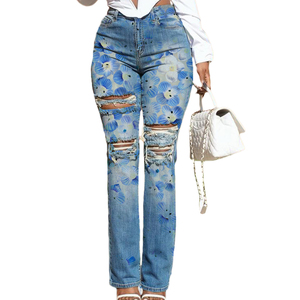 Pantalones Vaqueros de Mezclilla Ajustados y Rotos de Alta Calidad para Mujer, Estilo Casual y Urbano - Product Image 1