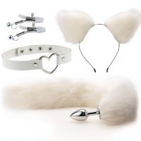 Queue de renard Plug Anal oreilles de chat noir bandeau tour de cou Cosplay pour femmes collier ensemble SM Bondage jouets 100% étanche PU matériel
