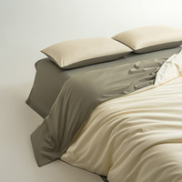 Parure de lit 4 pièces en satin 100 % coton, 200 fils/cm², couleur unie, teinture réactive, avec housse de couette, drap plat et taies d'oreiller