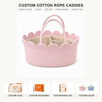 Panier à couches en corde de coton avec séparateur amovible, bord festonné et doublure en tissu pour le rangement de la chambre de bébé