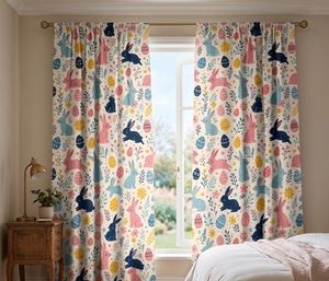 Charming Pastel Easter Rabbit Curtain Velvet Or Blackout Art Nouveau <b>Window</b> Panel Elegant Printed Drapes for Living Room Bedroom - Product Image 1