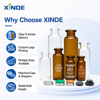 Flacon en verre tubulaire médical personnalisé XINDE de 2 ml, 5 ml, 10 ml, 15 ml, 20 ml, 25 ml, 30 ml