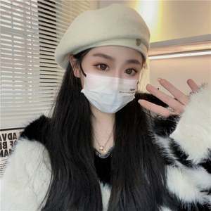 Béret en laine pour femme, tendance, petit logo rond, élégant, chaud, pour l'hiver, style artiste - Product Image 4