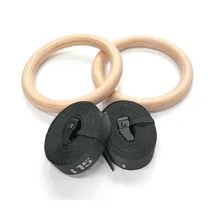Anillos de gimnasia de madera de doble círculo con correas numeradas de ajuste rápido, anillos de entrenamiento de cuerpo entero