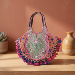 Sacs à main décontractés tendance en cuir véritable imperméable, pliables et légers pour femmes, avec motifs culturels indiens, respectueux de l'environnement - Product Image 4