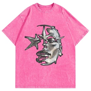 T-shirt décontracté surdimensionné à manches courtes pour homme, style vintage hip-hop streetwear, avec motif graphique, effet délavé, anti-plis et respirant - Product Image 2