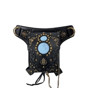 Steampunk Retro Shoulder Bag <b>Black</b> Gothic Leather <b>Backpack</b> <b>Women</b> Motorbike Accessories Waist Leg Bag - Product Image 1