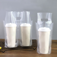 Sacs de tasse à emporter avec logo personnalisé, vente en gros, sac à quatre tasses en plastique, sacs à double tasse