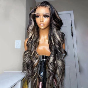 วิกผมลอนใหญ่<span class=keywords><strong>สี</strong></span>บลอนด์<span class=keywords><strong>เทา</strong></span>ไฮไลท์หรูหรา ยาวพิเศษ คุณภาพ 14A ผมแท้แบบดิบ  พร้อมเชือกผูกผมแบบ HD Lace Closure ขนาด 6*6 และ 7*7 - Product Image 1