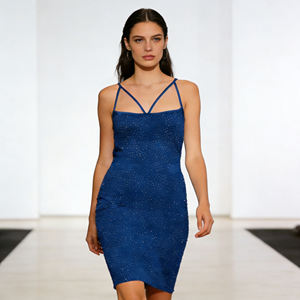 Vente flash sur Temu : robe courte sans manches bleue à paillettes pour femme, col croisé, coupe ajustée, robe de soirée, robe de cocktail, robe de sortie - Product Image 4