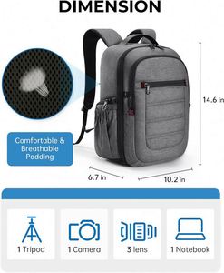 Sac à dos pour appareil photo compact, sac à dos pour appareil photo reflex numérique DSLR pour photographes, compatible avec ordinateur portable 13,3 pouces, étanche/antivol - Product Image 6