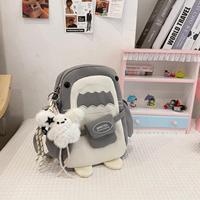 Tas Selempang Mini Hiu Kartun Lucu untuk Anak-Anak & Remaja, Bahan Kain Oxford Kasual dengan Ritsleting, Tas Kamera Trendi