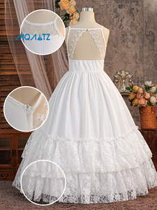 Vestido Formal de Satén Floral para Niñas, Bonito Vestido Largo de Encaje para Niñas, para Eventos Formales de Verano, Vestido de Fiesta para Niñas - Product Image 3