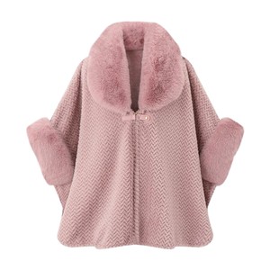 Capa de punto elegante para mujer con ribete de piel sintética, cuello de solapa esponjoso, suave, ideal para reuniones de Año Nuevo y Navidad - Product Image 1