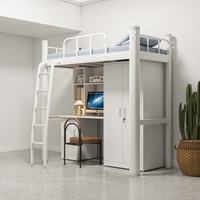 Lit superposé métallique moderne avec cadre réglable, poste de sommeil surélevé, bureau, rangement et armoire pour dortoir scolaire et appartement