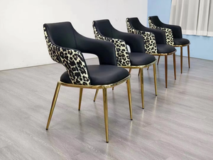 Silla de Comedor de Cuero Negro con Estampado de Leopardo, Moderna y de Alta Gama, para Hotel, Hogar, Oficina y Sala de Estar, con Acero Inoxidable Dorado, Venta al Por Mayor - Product Image 4