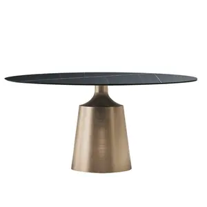 Italiaanse Luxe Geborsteld Goud Rvs Benen Diner Tafel Moderne Ronde Keramische Of Marmer Top Eettafel Set