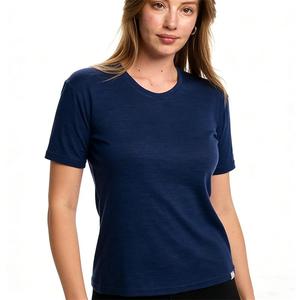 T-Shirt da Donna <span class=keywords><strong>di</strong></span> Alta Qualità Personalizzata in Pura <span class=keywords><strong>Lana</strong></span> Merino e Viscosa, Collo Tondo, Manica Corta, Tinta Unita per Signore - Product Image 2