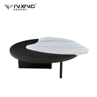 Table basse moderne au design irrégulier, plateau en marbre bleu et blanc, structure en bois, durable, facile à nettoyer, mobilier de maison Yinxing