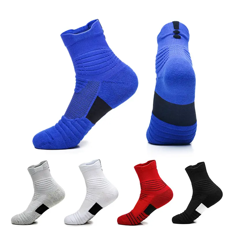 Grosir Kaus Kaki Basket Katun Olahraga Kru Tabung Pendek Putih Polos Pria Bantal Terry Elite Sport Calf Kaus Kaki Olahraga