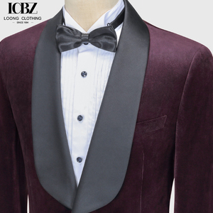 Ensemble de costume de luxe pour homme en velours bordeaux, coupe ajustée, revers châle <span class=keywords><strong>noir</strong></span>, 1 bouton, pour marié, mariage, bal de promo et gala - Product Image 3