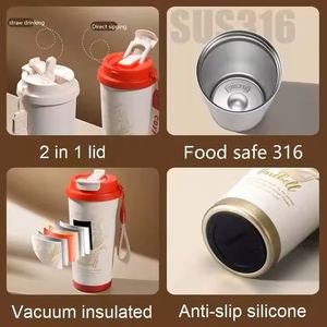 High Quality 530ML 316 Stainless Steel Insulated Travel Tumbler <b>Mug</b> <b>Double</b> <b>Wall</b> with Rope Coffee Cup Lid - Product Image 2