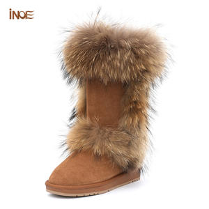 Stivali Invernali da Donna in Vera Pelle con Pelliccia di Procione e Zeppa Impermeabili alla Moda da Neve per Autunno Caldi di Fabbrica - Product Image 3