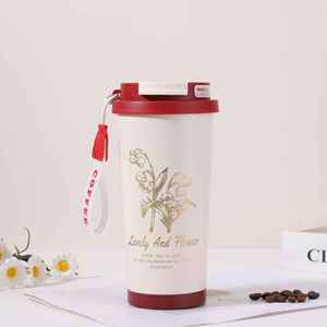 แก้วกาแฟพกพาขนาดใหญ่ ป้องกันการรั่วซึม เก็บความร้อน-เย็น สองชั้น ผลิตจากสแตนเลส 304 คุณภาพสูง ลายดอกลิลลี่ออฟเดอะแวลลีย์ - Product Image 6
