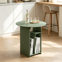 Table d'appoint ronde en métal moderne et durable avec compartiment de rangement pour magazines et livres, petite table pour salon, chambre, hôtel, décoration intérieure