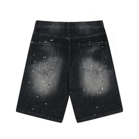 Shorts en jean pour homme, style vintage délavé, imprimé effet éclaboussures d'encre, haute qualité, design de créateur, broderie effet moustaches personnalisée, décontracté