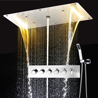 Ensemble de douche à colonne chromée 700x380mm plafond 4 fonctions système de douche Led pluie cascade brouillard bain de douche thermostatique