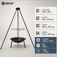 Ensemble barbecue extérieur CAYLEY, support de grillade suspendu avec foyer pour le camping, les pique-niques et la cuisine