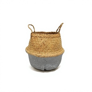 Maceta Decorativa Redonda Plegable de Hoja de Palma Natural Ecológica Premium con Asas para Interiores - Product Image 1