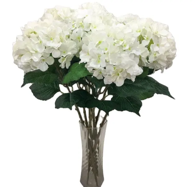 Hotsale high quality large flower head 22cm silk artificial white hydrangea flower for wedding decoration