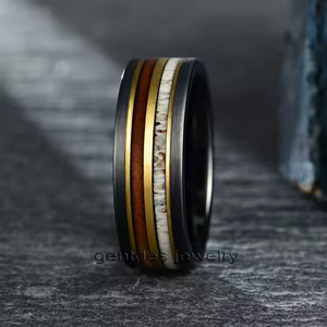 Gentdesジュエリー新品到着8MMウェディングインレイドコアウッド & 鹿アントラー男性婚約タングステンカーバイドリング - Product Image 2