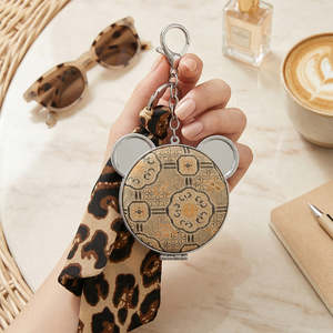 Bear Shape <b>Compact</b> <b>Mirror</b> With PU Leather Ribbon Double Sided HD Makeup <b>Mirror</b> Portable Pocket Grey - Product Image 1