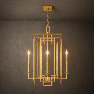 Lampe suspendue géométrique multicouche en fer doré, 3 ampoules, lampe à bougie pour décoration de villa, de ferme ou de hall d'entrée - Product Image 3