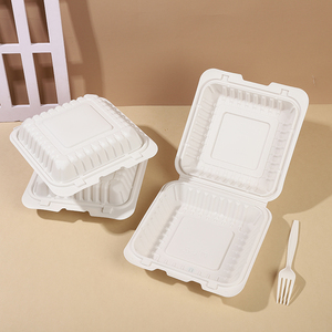 Boîte à lunch de luxe en amidon de maïs biodégradable de style américain micro-ondable et chauffable pour la conservation des <span class=keywords><strong>bento</strong></span> à emporter au restaurant - Product Image 2