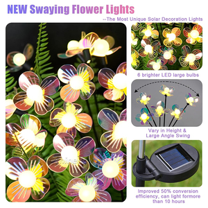 Lampes solaires LED colorées en forme de fleur, lumières de lucioles, décoration de <span class=keywords><strong>jardin</strong></span> extérieure, lampe de paysage, effet de <span class=keywords><strong>vent</strong></span> soufflant, 6 LED, lumière solaire de <span class=keywords><strong>jardin</strong></span> - Product Image 4