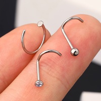 3 buah F136 cincin hidung Titanium padat 20G kancing sekrup hidung bulat bening CZ diasah cincin hidung Hoop berbentuk S perhiasan tindik hidung