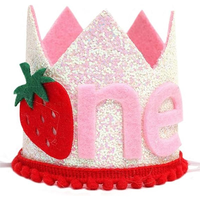 Ensemble de décoration pour fête d'anniversaire et de Noël sur le thème de la fraise, premier anniversaire d'enfant, tissu durable, drapeau, couronne, chapeau