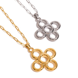 Collier pendentif en acier inoxydable en forme de fleur, couleur or argent, bijoux tendance pour femmes - Product Image 1