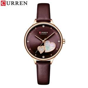 Reloj de Cuarzo para Mujer Curren 9077, Correa de Cuero Genuino, Diseño Bonito, Resistente al Agua 3Bar, Estampado de Corazón con Incrustaciones de Diamantes - Product Image 3