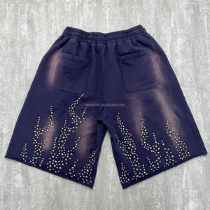 Streetwear de luxe Shorts de course en coton Pantalons de jogging Shorts délavés à l'acide Fabricants Shorts baggy personnalisés en strass de créateur - Product Image 2