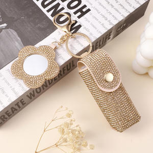 Tas lipstik kulit portabel, dompet rias wajah, tas Lip Balm, gantungan kunci, penutup pelindung lipstik Kreatif dengan cermin - Product Image 1