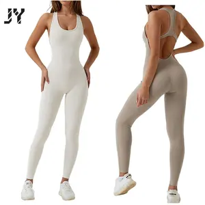 Joyyoung 2023 pakaian yoga wanita, jumpsuit ketat satu potong, pakaian yoga punggung indah, sangat elastis