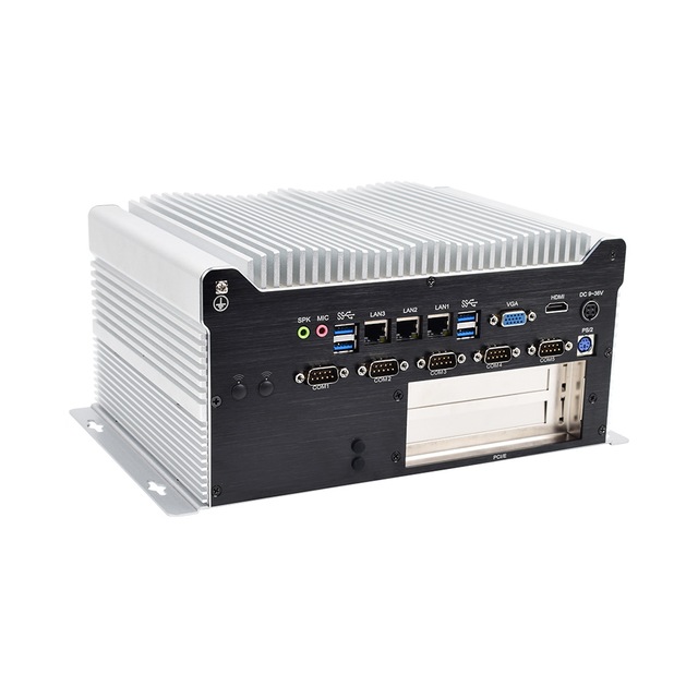 Rugged Mini PC with Multi PCIE PCI Extension Slot, Fanless Industrial Pc with DRR4 RAM, 3 LAN 5 COM RS232 for Industrial Control