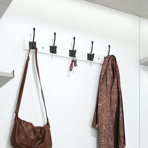 Perchero de pared de doble capa con 5 ganchos de aleación de zinc y MDF, blanco/negro, rectangular, para sala de estar/ropero, individual - Product Image 3